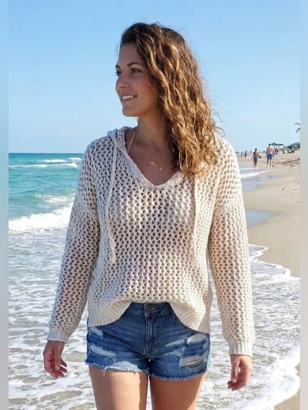 307. NWOT - Nicole Miller Atelier Open Crochet Knit Hoodie